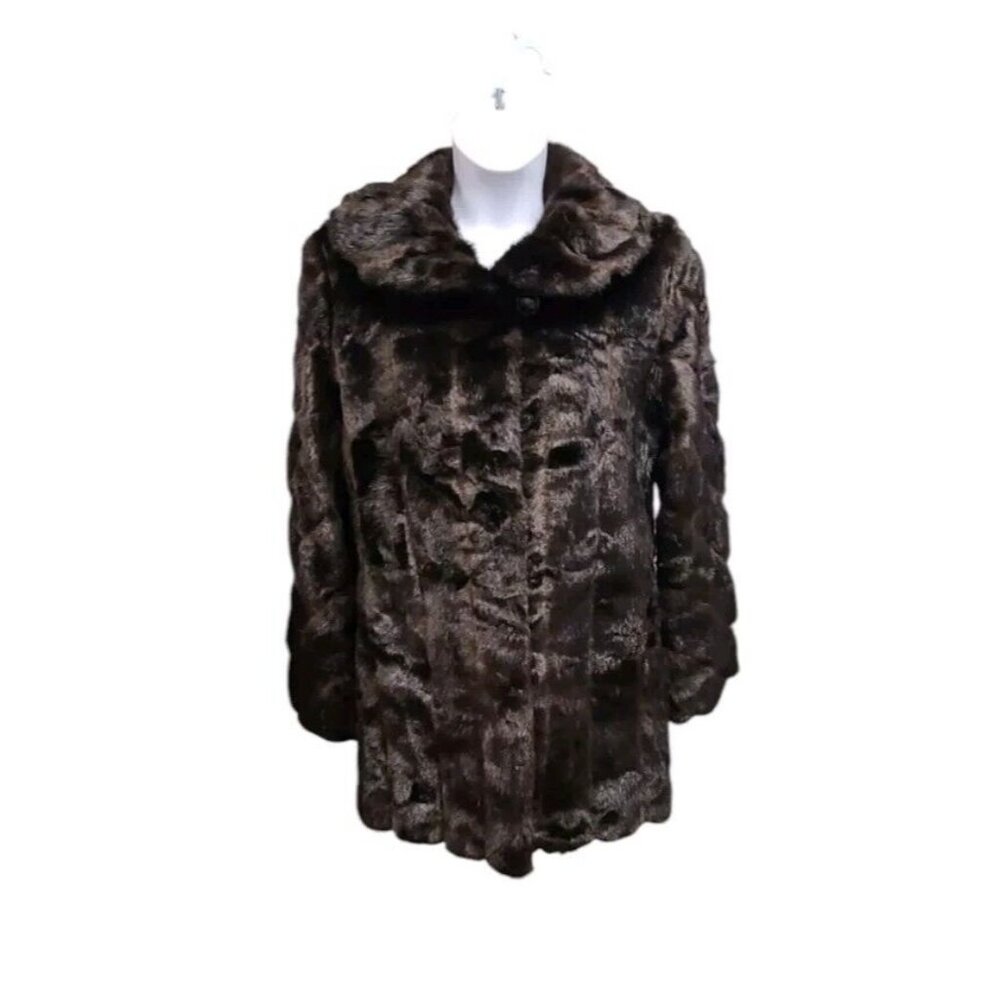Pamela McCoy Collections Womens XS Faux Fur Sable Brown Hip Length Coat Mob Wife